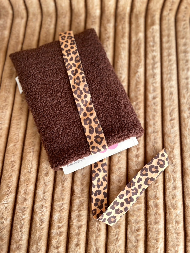 🍫🐆  Fauve Intense - Accessoires en bouclette chocolat & doublure léopard