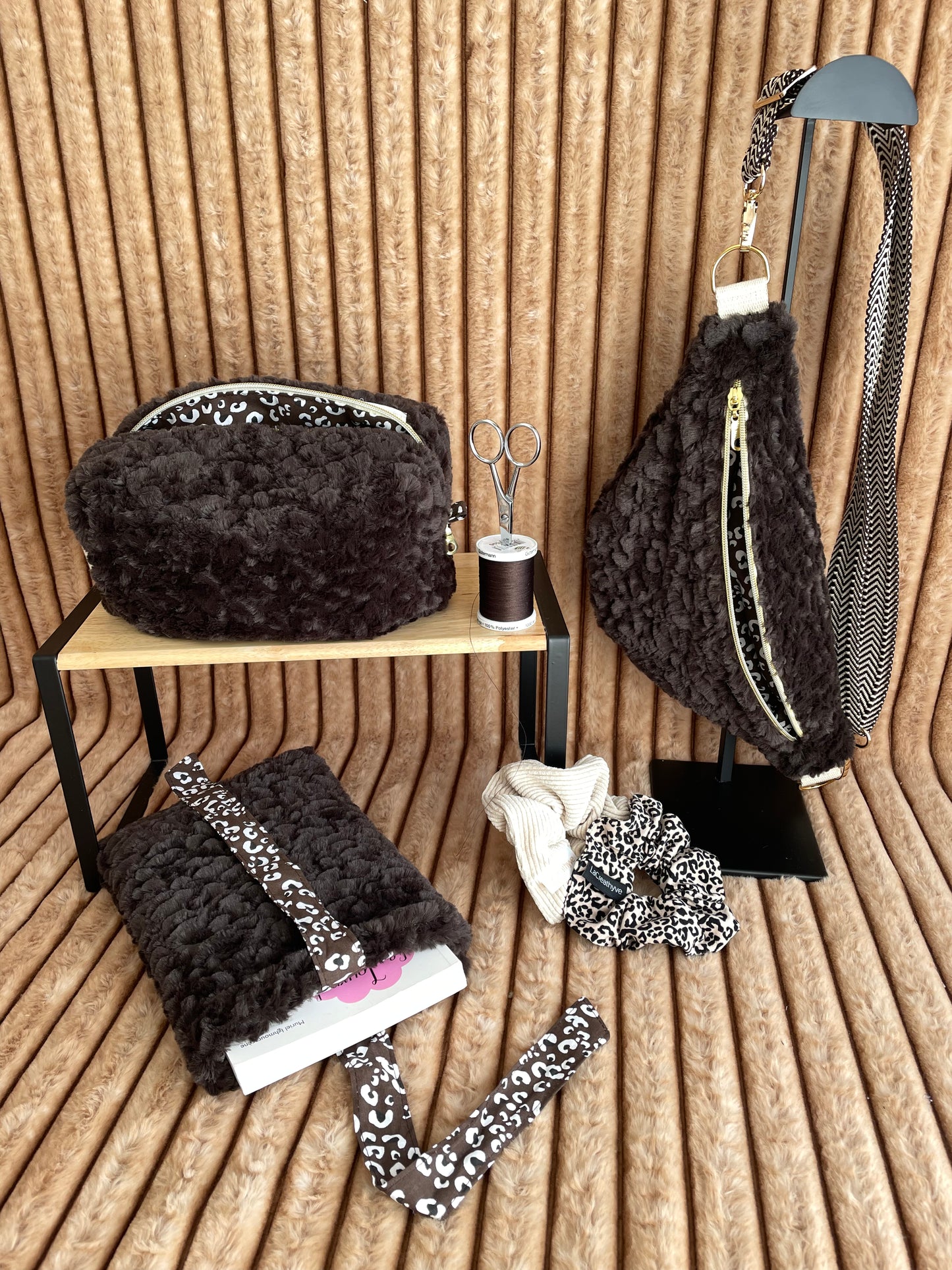 🤎🐆 Instinct Doux - Accessoires en fausse fourrure & doublure léopard fait main
